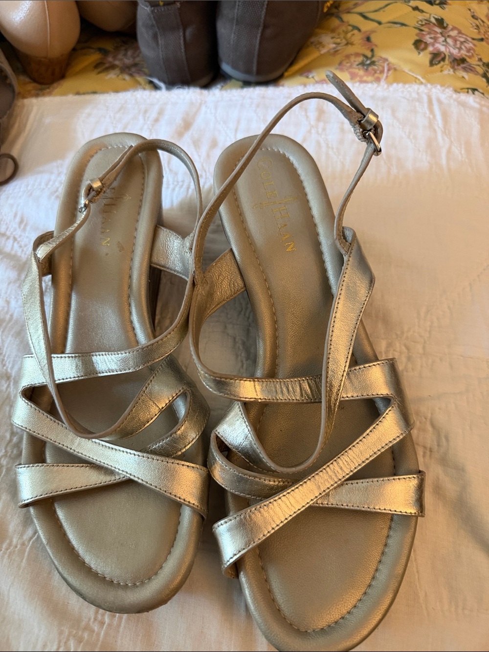 Cole Haan Metallic Gold Strappy Slingback Sandals